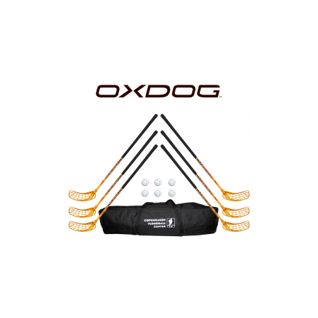 Oxdog RC1 Orange Floorball Stavsæt - 6 stave inkl. 6 bolde og en toolbag