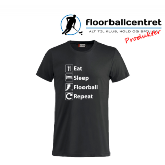 Floorballcentret T-shirt - Eat, Sleep, Floorball - sort m. hvid
